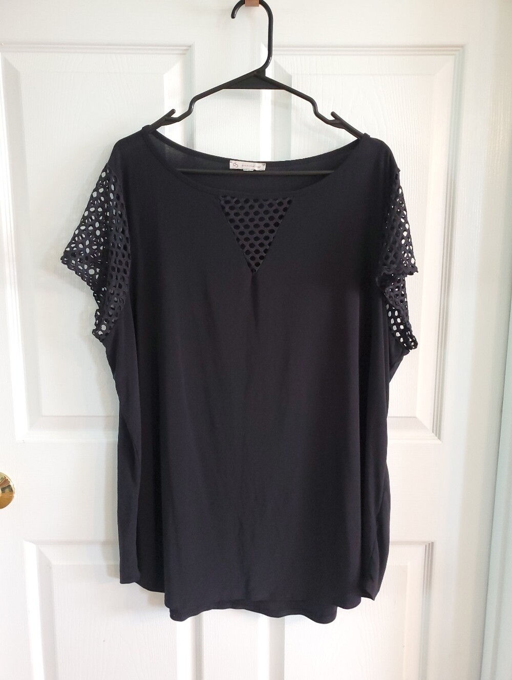 Christopher & Banks Black Mesh Sleeve Tunic Top Womens Plus Oversized Blouse
